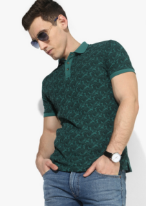 UCB Green Printrd Regular Fit Polo Tshirt