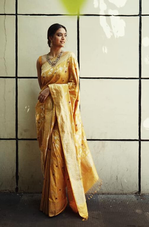 Keerthy suresh's diwali look in yellow saree