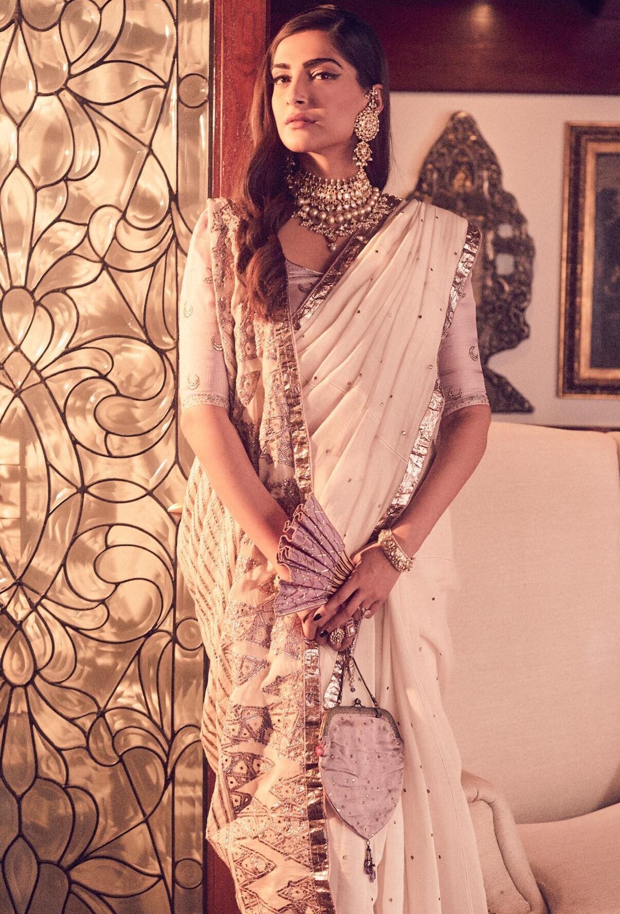 Sonam Kapoor's Diwali look in beige designer saree