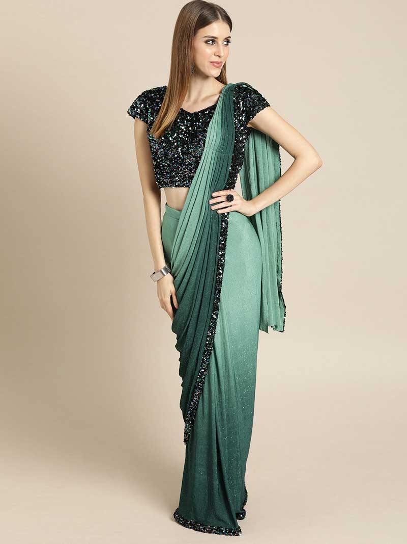 Green-Ombre-Dyed-Ready-to-Wear-Poly-Georgette-Saree-with-Stitched-Blouse