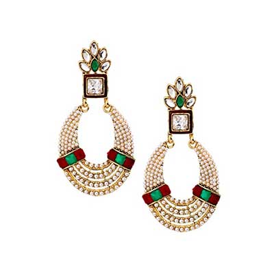 Oval-Chaand-Bali-22K-Gold-Plated-Red-Green-Pearl-Cz-Dangling-Earring