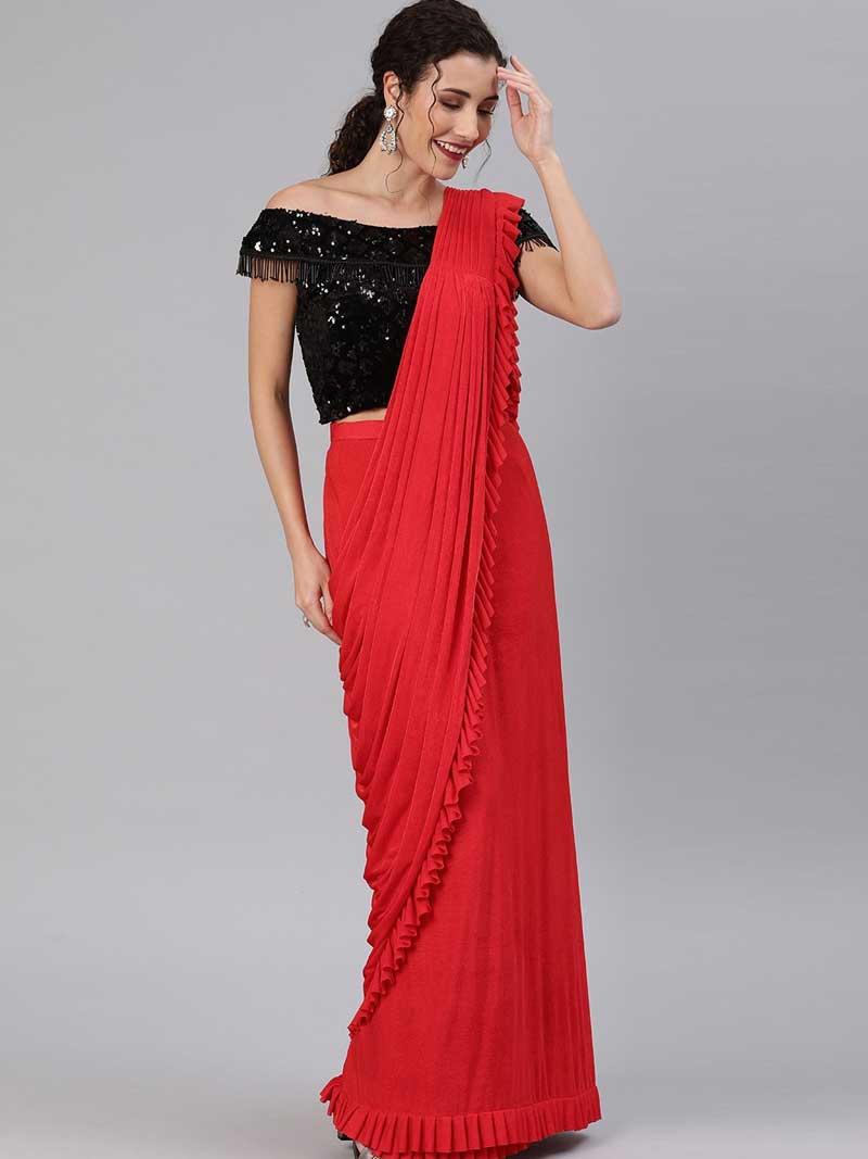 Red-&-Black-Poly-Georgette-Embellished-Saree