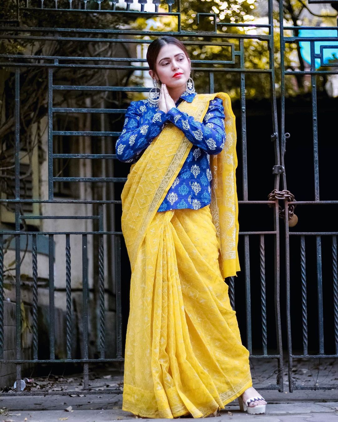Shayoni in Yellow Chiknakari Sare
