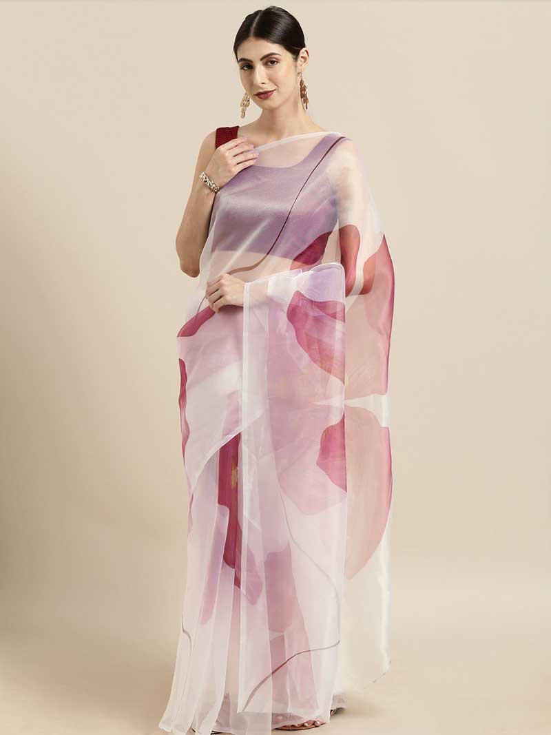 White-Pink-Organza-Printed-Saree