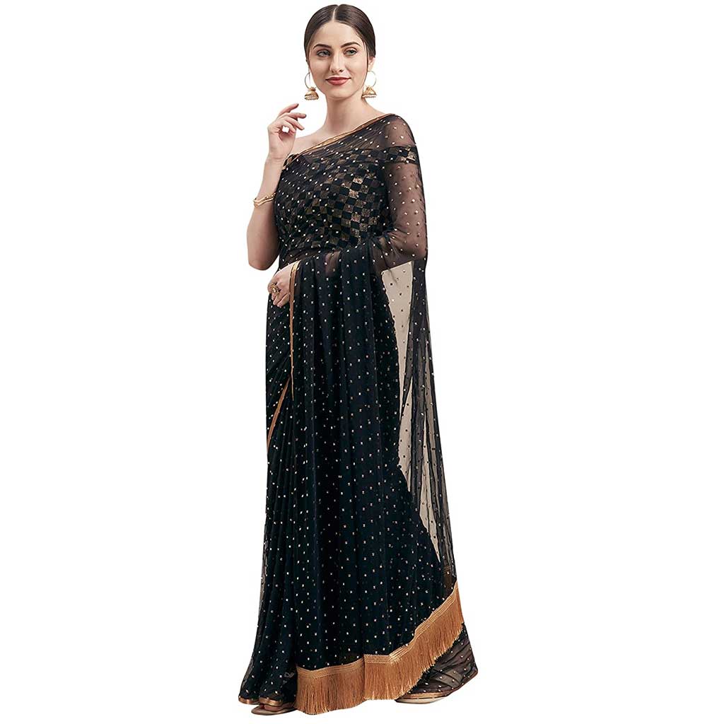 Womanista-Womens-black-georgette-saree-with-blouse-piece