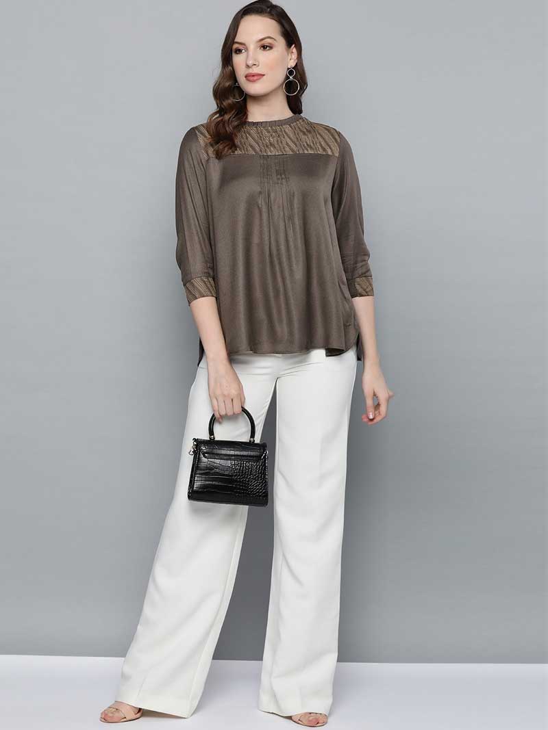  Women-Taupe-Solid-A-Line-Top