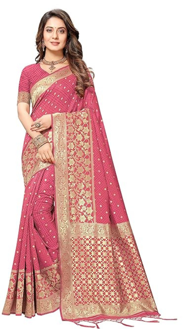 Women's Banarasi pink Silk Saree