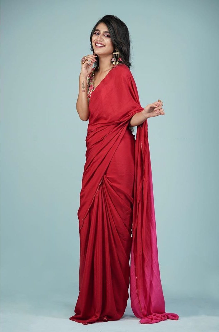 Priya Warrier's Diwali look in red saree