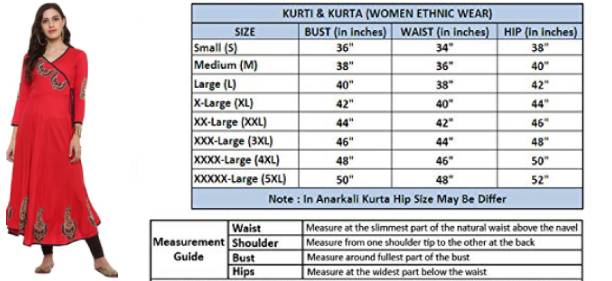 dress size chart india female
